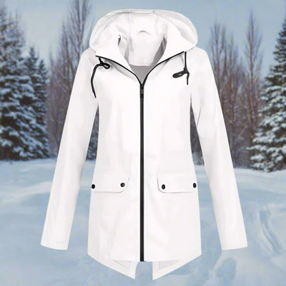 Women's Waterproof Hooded Zip-Up Rain Jacket with Adjustable Cuffs and Pockets