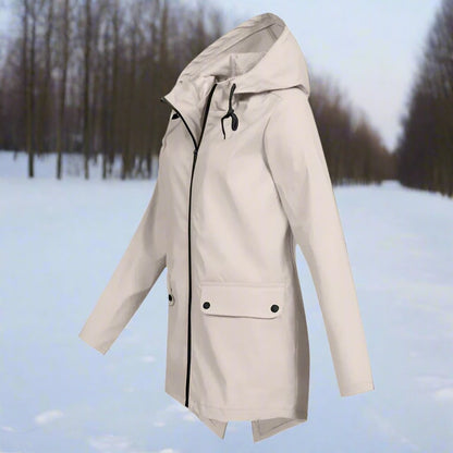 Women's Waterproof Hooded Zip-Up Rain Jacket with Adjustable Cuffs and Pockets
