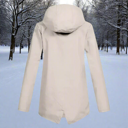 Women's Waterproof Hooded Zip-Up Rain Jacket with Adjustable Cuffs and Pockets