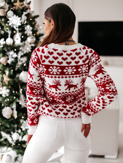 Women's Winter Snowflake and Reindeer Pattern Sweater