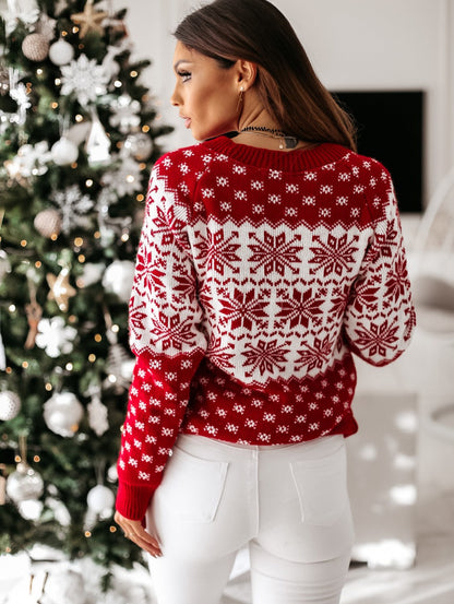 Women's Winter Snowflake and Reindeer Pattern Sweater