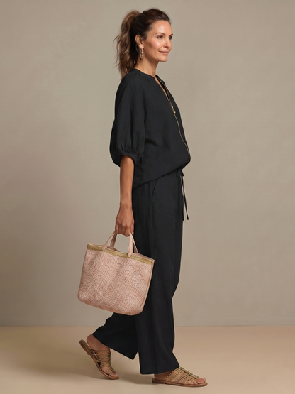 Women's Zippered Puff Sleeve Set