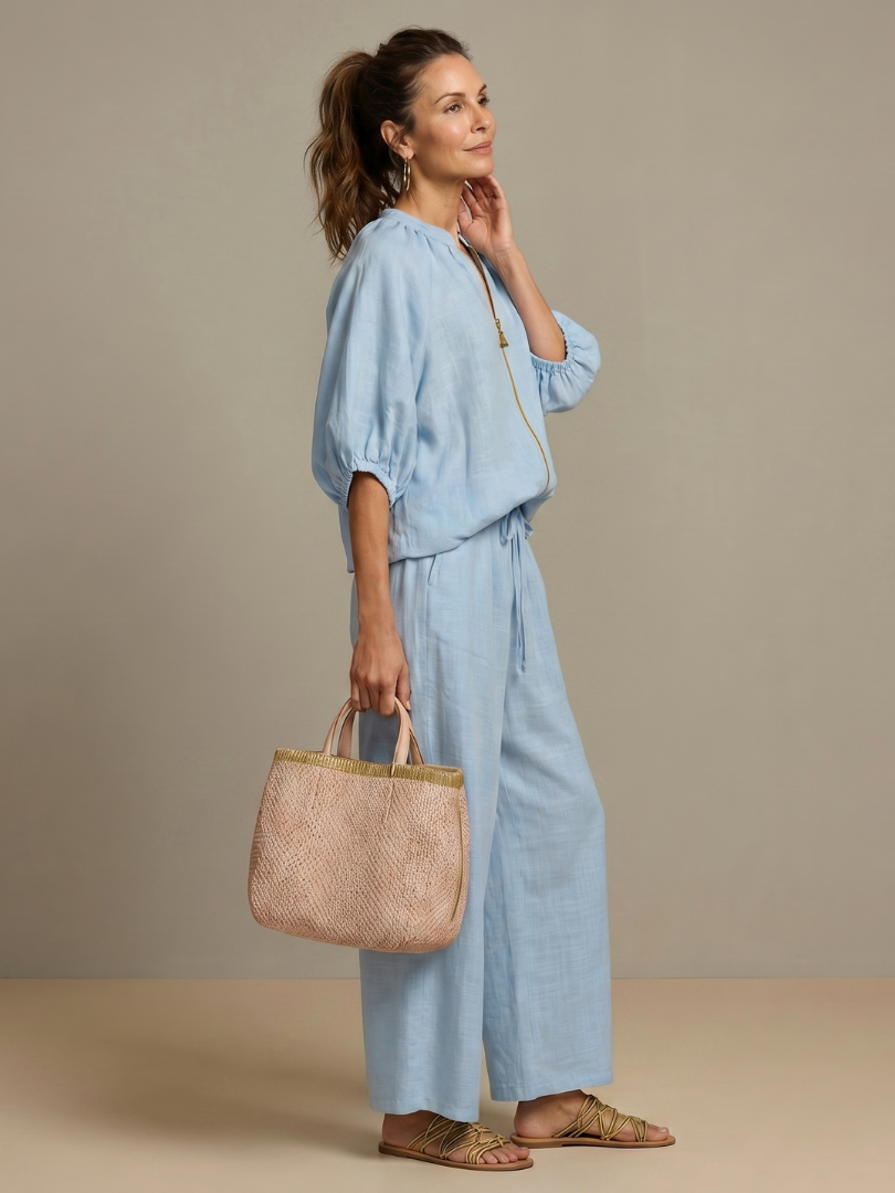 Women's Zippered Puff Sleeve Set