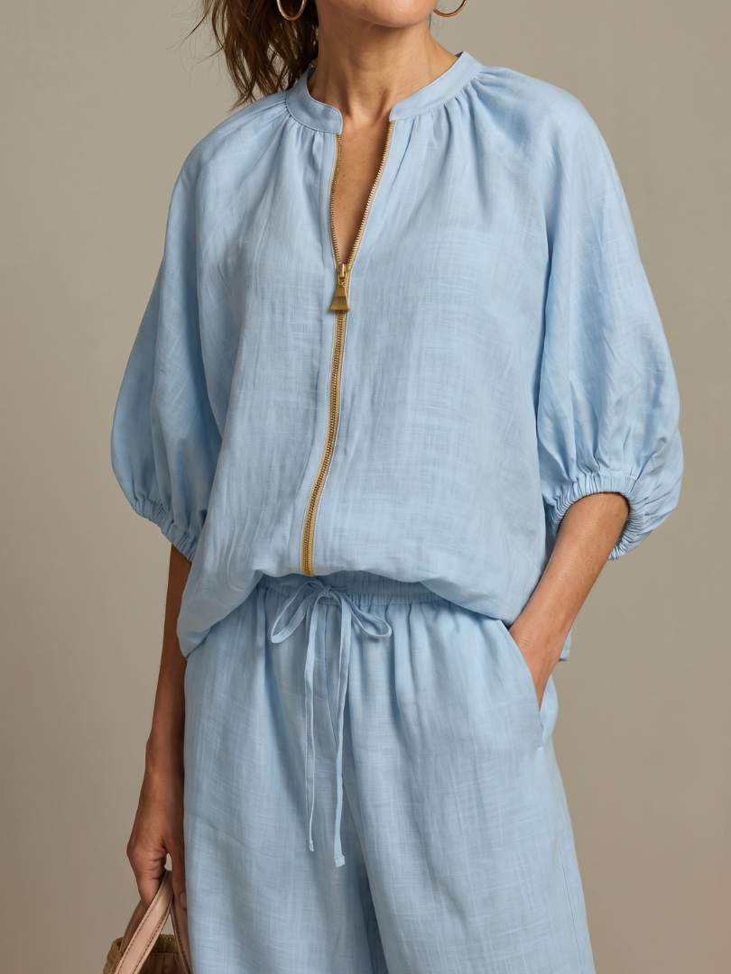 Women's Zippered Puff Sleeve Set