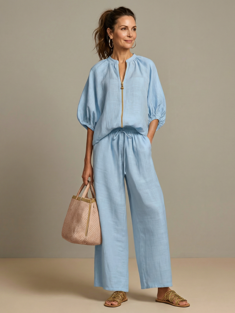 Women's Zippered Puff Sleeve Set