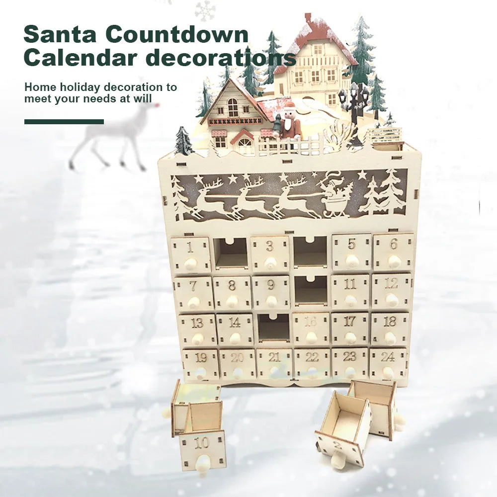 Wooden Advent Calendar – 24 Drawers with Warm LED Light and Christmas Ambience
