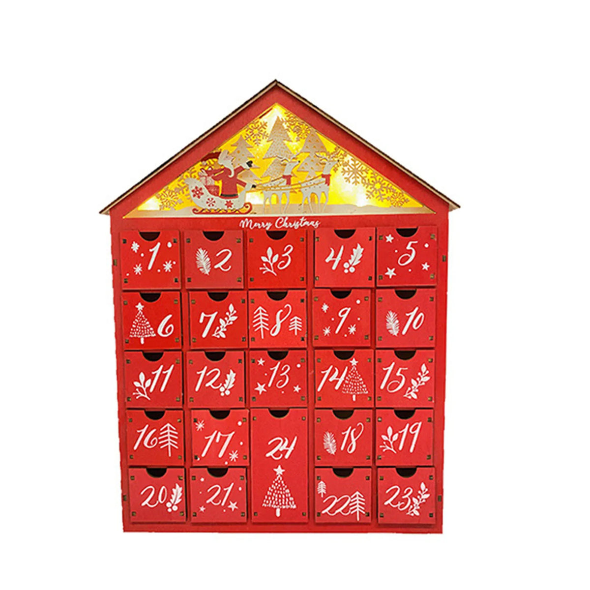 Wooden Advent Calendar – 24 Drawers with Warm LED Light and Christmas Ambience