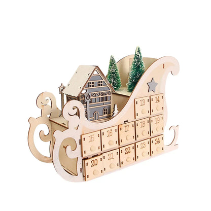 Wooden Advent Calendar – 24 Drawers with Warm LED Light and Christmas Ambience