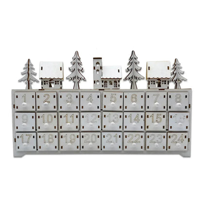 Wooden Advent Calendar – 24 Drawers with Warm LED Light and Christmas Ambience