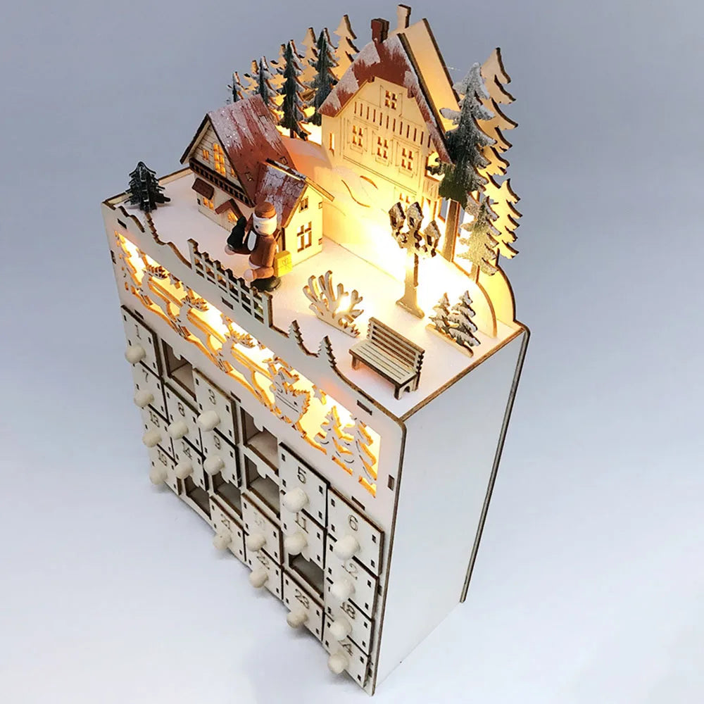Wooden Advent Calendar – 24 Drawers with Warm LED Light and Christmas Ambience