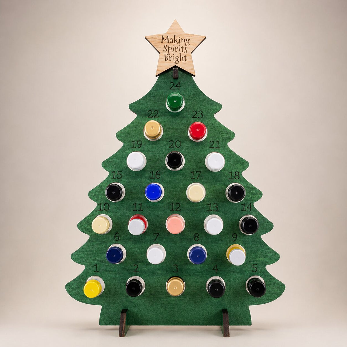 Wooden Christmas Tree Bottle Advent Calendar with 24 Bottle Compartments