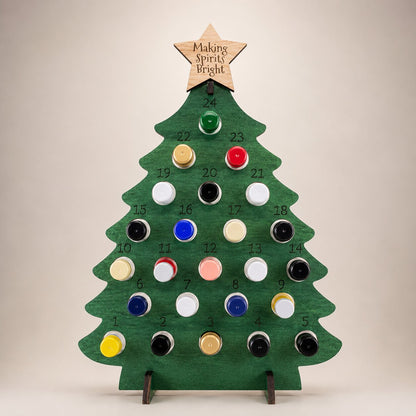 Wooden Christmas Tree Bottle Advent Calendar with 24 Bottle Compartments