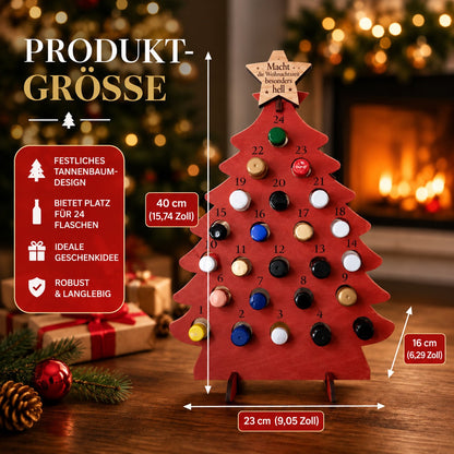 Wooden Christmas Tree Bottle Advent Calendar with 24 Bottle Compartments