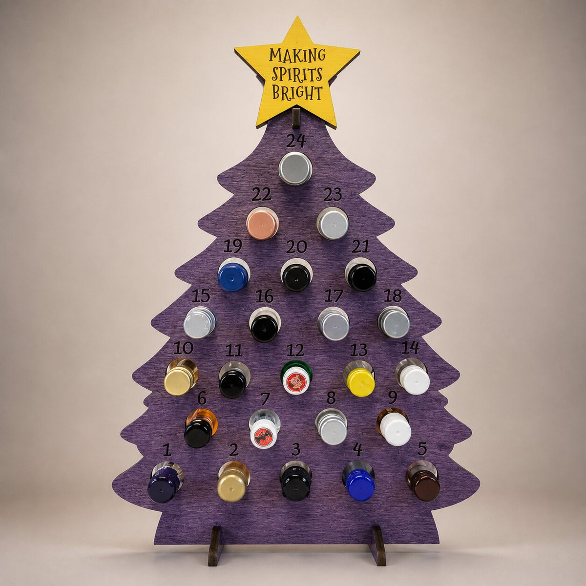 Wooden Christmas Tree Bottle Advent Calendar with 24 Bottle Compartments