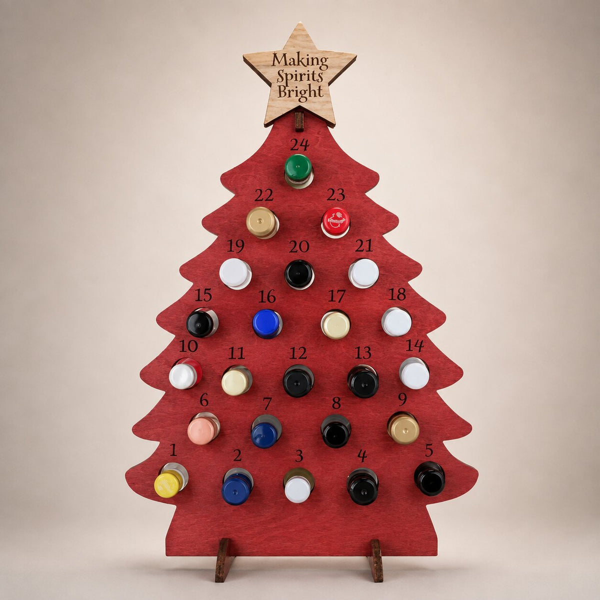 Wooden Christmas Tree Bottle Advent Calendar with 24 Bottle Compartments