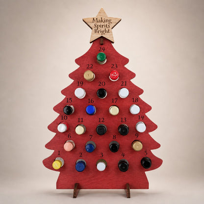 Wooden Christmas Tree Bottle Advent Calendar with 24 Bottle Compartments