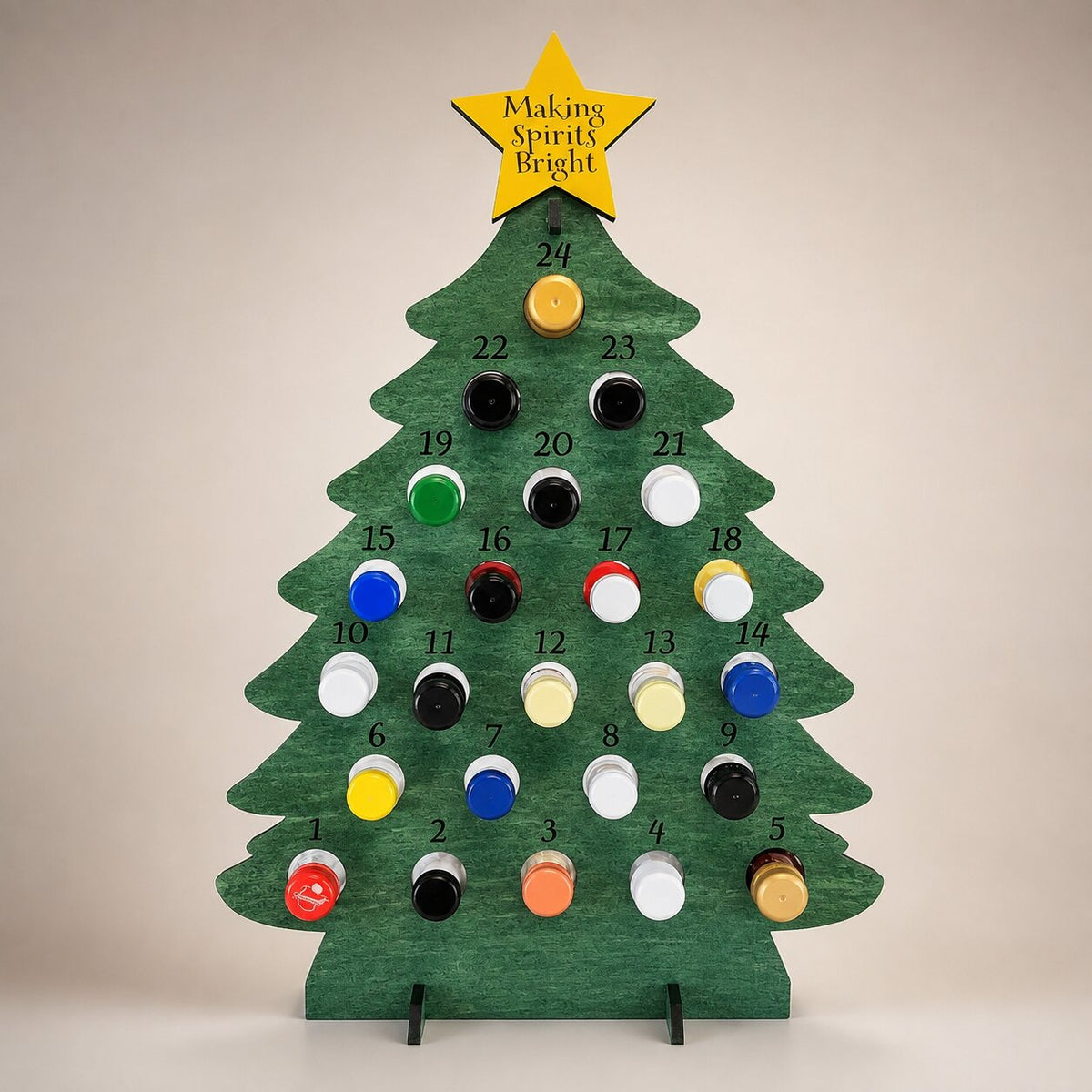 Wooden Christmas Tree Bottle Advent Calendar with 24 Bottle Compartments