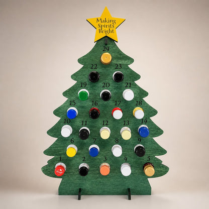 Wooden Christmas Tree Bottle Advent Calendar with 24 Bottle Compartments
