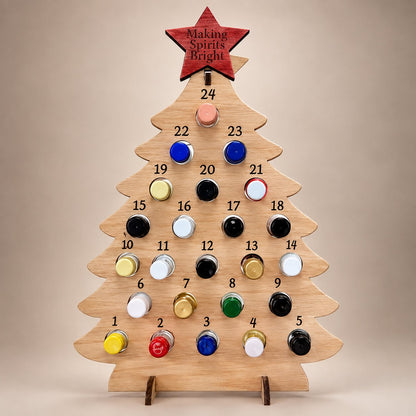 Wooden Christmas Tree Bottle Advent Calendar with 24 Bottle Compartments
