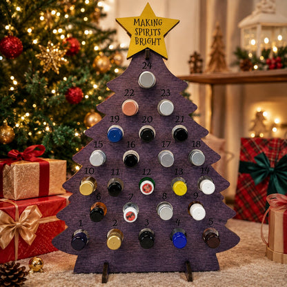 Wooden Christmas Tree Bottle Advent Calendar with 24 Bottle Compartments