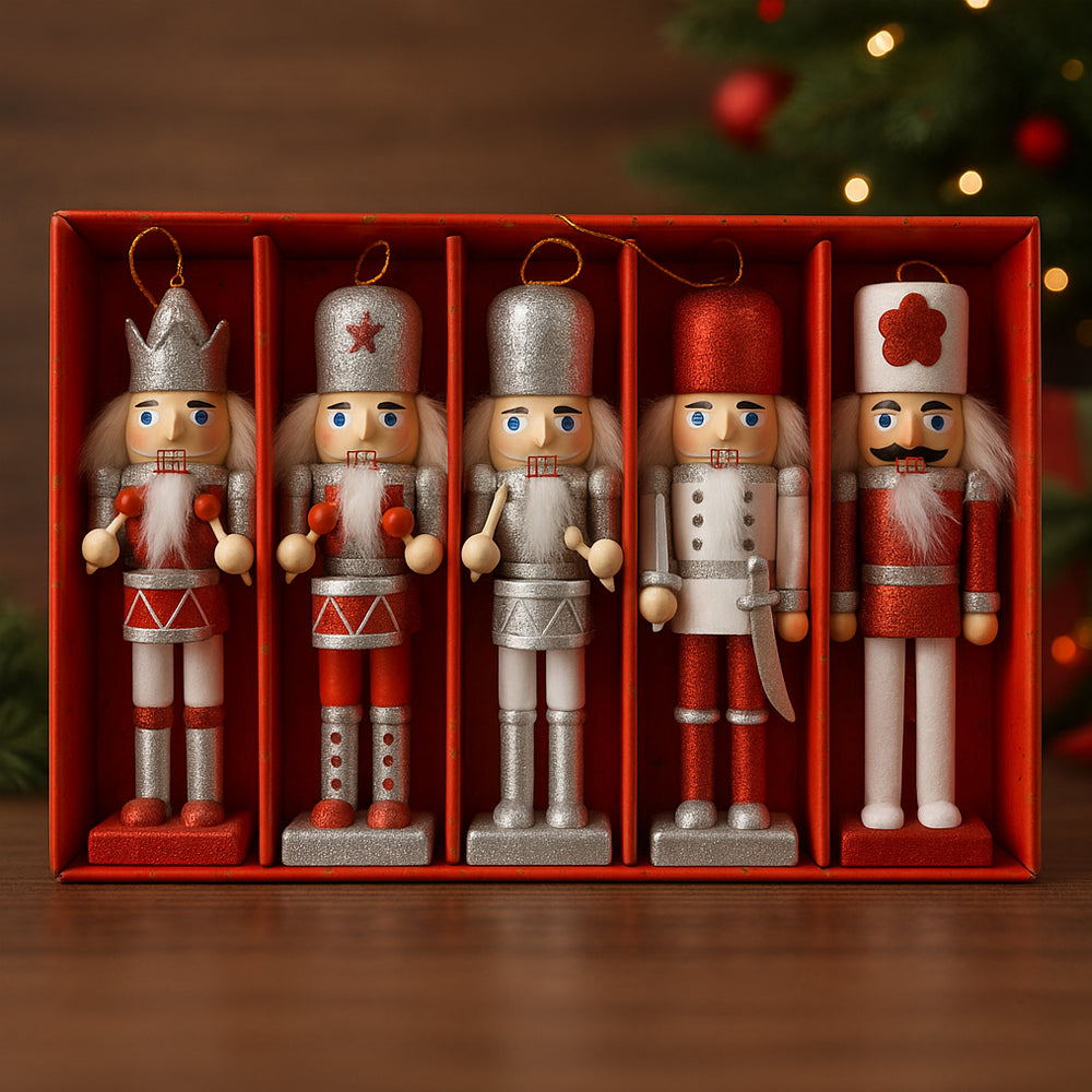Wooden Nutcracker Figurines – 12.5 cm, Set of 5